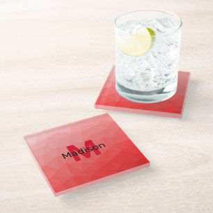 Rode geometrische meshpatroon met verloop Monogram Glazen Onderzetter