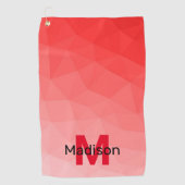 Rode geometrische meshpatroon met verloop Monogram Golfhanddoek (Voorkant)