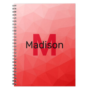 Rode geometrische meshpatroon met verloop Monogram Notitieboek