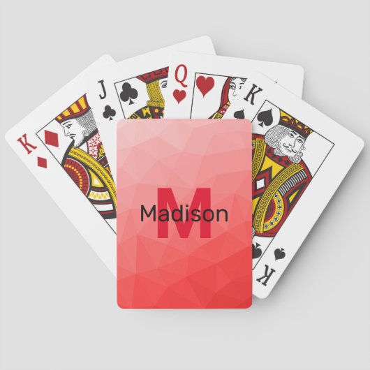 Rode geometrische meshpatroon met verloop Monogram Pokerkaarten (Achterkant)