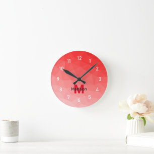 Rode geometrische meshpatroon met verloop Monogram Ronde Klok