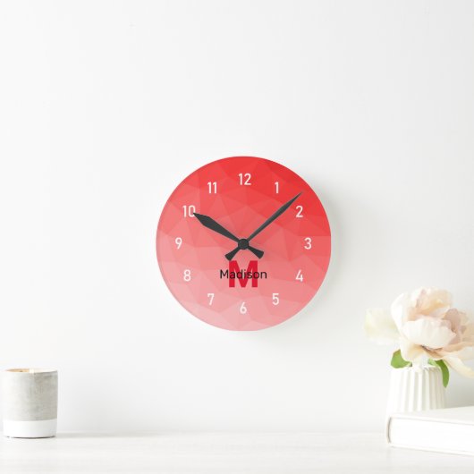 Rode geometrische meshpatroon met verloop Monogram Ronde Klok (Huis)