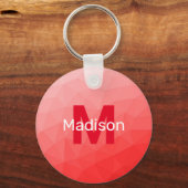 Rode geometrische meshpatroon met verloop Monogram Sleutelhanger (Voorkant)
