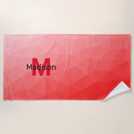 Rode geometrische meshpatroon met verloop Monogram Strandlaken (Voorkant)