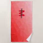 Rode geometrische meshpatroon met verloop Monogram Strandlaken (Voorkant)