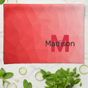 Rode geometrische meshpatroon met verloop Monogram Theedoek