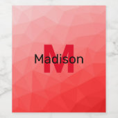 Rode geometrische meshpatroon met verloop Monogram Wijn Etiket (Enkel label)