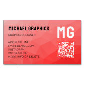 Rode geometrische meshpatroon QR-code met verloop Magnetisch Visitekaartje (Voorkant)