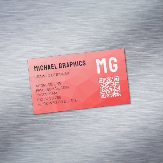Rode geometrische meshpatroon QR-code met verloop Magnetisch Visitekaartje (Voorbeeld)