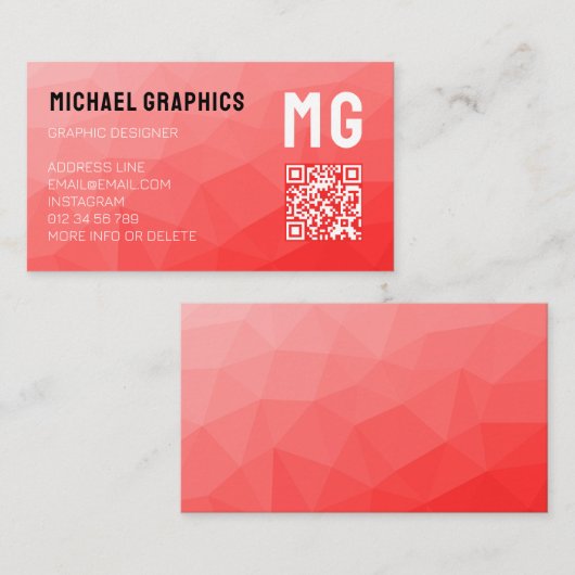 Rode geometrische meshpatroon QR-code Monogram Visitekaartje (Voorkant / Achterkant)