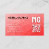 Rode geometrische meshpatroon QR-code Monogram Visitekaartje (Voorkant)
