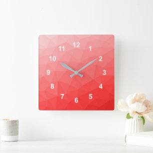 Rode geometrische meshpatroonhorloge met verloop vierkante klok