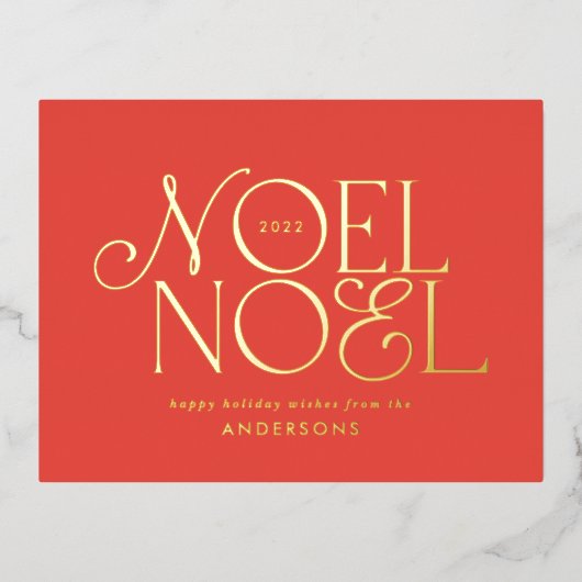Rode geometrische Noel-script elegant modern Folie Feestdagen Briefkaart (Voorkant)