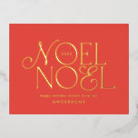 Rode geometrische Noel-script elegante modern Folie Feestdagen Briefkaart<br><div class="desc">Kleurrijke heldere leuke echte folie script Noel Kerstmis geometrische typografie vakantie ontwerp. Rood,  groen,  marineblauw en roze kleurenschema.</div>