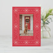 Rode geometrische sterrand Kerstfoto Feestdagenkaart (Staand voorkant)