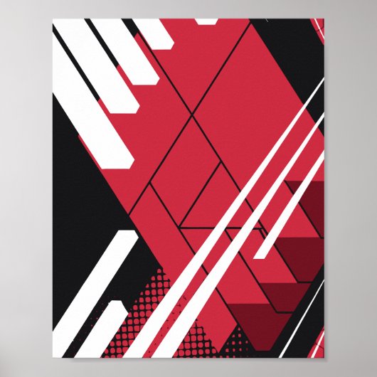 Rode geometrische structuur met gearceerde diepte poster (Voorkant)