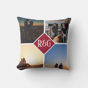 Rode gepersonaliseerde 4 foto monogram kussen