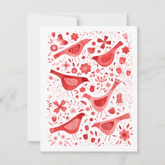 Rode gepersonaliseerde aquarel van vogels en wilde notitiekaartje (Voorkant)