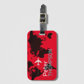 Rode gepersonaliseerde en elegante wereldreizen bagagelabel (Voorkant (verticaal))