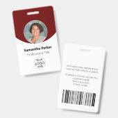 Rode gepersonaliseerde foto, logo, barcode-werknem badge (Voor- en achterkant)