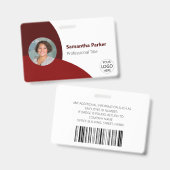 Rode gepersonaliseerde foto, logo, barcode werknem badge (Voor- en achterkant)