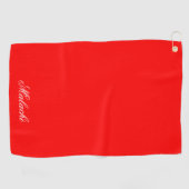 Rode gepersonaliseerde golfhanddoek met eigen naam (Horizontaal)