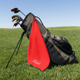 Rode gepersonaliseerde golfhanddoek met eigen naam