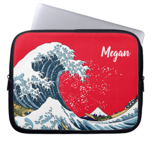 Rode Gepersonaliseerde Grote Golf van Kanagawa Laptop Sleeve