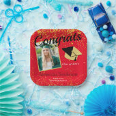 Rode Gepersonaliseerde Klasse Foto School Afstuder Papieren Bordje (Feest)