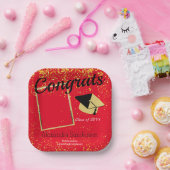 Rode Gepersonaliseerde Klasse Foto School Afstuder Papieren Bordje (Feest)