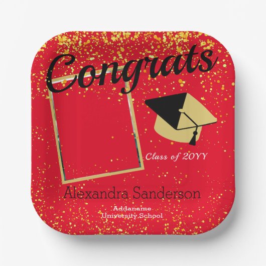 Rode Gepersonaliseerde Klasse Foto School Afstuder Papieren Bordje (Voorkant)