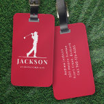 Rode Gepersonaliseerde Monogram Golfer Bagagelabel<br><div class="desc">Dit ontwerp heeft een golfer die een club zwaait en heeft twee tekstvelden die u kunt gebruiken om het te personaliseren - misschien met een naam en een golfteam of -club.</div>
