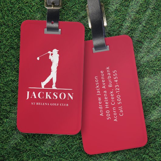 Rode Gepersonaliseerde Monogram Golfer Bagagelabel