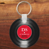 Rode gepersonaliseerde muziek vinyl record sleutel sleutelhanger (Achterkant)
