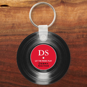 Rode gepersonaliseerde muziek vinyl record sleutel sleutelhanger