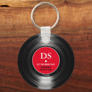 Rode gepersonaliseerde muziek vinyl record sleutel sleutelhanger