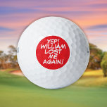 Rode gepersonaliseerde naam Funny Lost Golfballen<br><div class="desc">Vermeng je ballen nooit meer. Geef de naam een persoonlijk tintje aan de creëer unieke golfballen die ontworpen zijn om een wit,  knal,  zap in iemands spel te zetten. Ontworpen door: Thisnotme©</div>