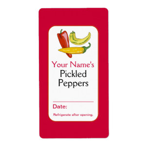 Rode Gepersonaliseerde Pickle Labels voor Jars Pep