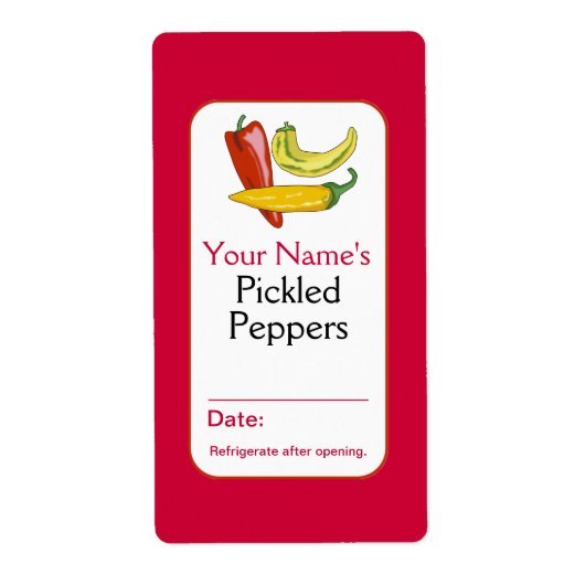 Rode Gepersonaliseerde Pickle Labels voor Jars Pep (Voorkant)