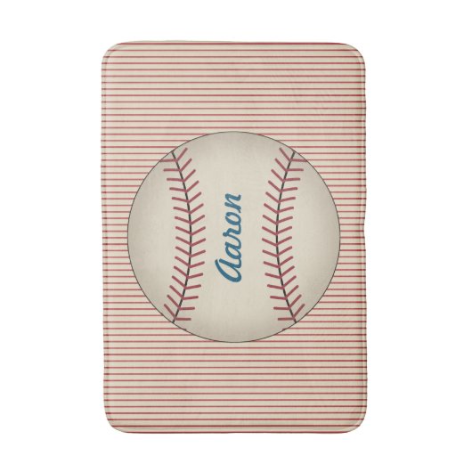 Rode gepersonaliseerde vintage honkbal badmat (Voorkant Verticaal)
