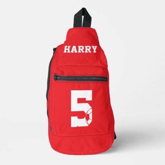 Rode gepersonaliseerde voetbal schoen sling bag (Voorkant)