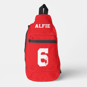 Rode gepersonaliseerde voetbal schoen sling bag