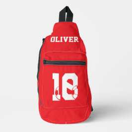 Rode gepersonaliseerde voetbal schoen sling bag