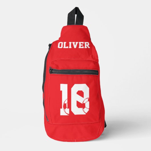 Rode gepersonaliseerde voetbal schoen sling bag (Voorkant)