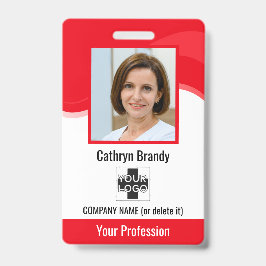 Rode gepersonaliseerde werknemer, foto, streepjesc badge