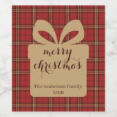 Rode geplakt kerstfeest patroon - wijn etiket (Enkel label)