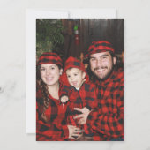 Rode geplakte kerstboom aangepaste familienaam fot feestdagenkaart (Achterkant)