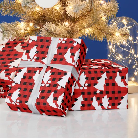 Rode geplakte kerstboom Holly verlaat Yule Cadeaupapier (Feestdagen)