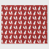 Rode geplakte kerstboom Holly verlaat Yule Cadeaupapier (Vlak)