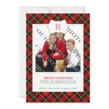 Rode geplakte kerstmonogram fotokaart